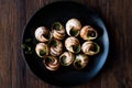 Escargots de Bourgogne - Snail Food with herbs butter, France gourmet dish.