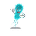 Escherichia coli bacteria mascot design concept smiling with clock Royalty Free Stock Photo