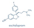 Escitalopram antidepressant drug SSRI class molecule. Skeletal formula.
