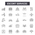 Escort services line icons for web and mobile design. Editable stroke signs. Escort services outline concept