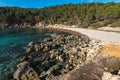 Escorxada beach, abandoned paradise beaches in Menorca, a Spanish Mediterranean island, after the covid 19 coronavirus crisis