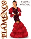 Flamenco.Translation is From Spain with Love. Beautiful spanish girl. Flamenco party card. vector