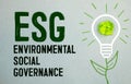 ESG. Environmental social and governance business concept. Text on paper