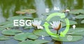 ESG environmental social governance investment business concept.Lily flowers Close Up ESG icons.