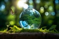 ESG green energy sustainable industry. World environment day concept.Globe Glass with butterfly. circular economy