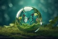 ESG green energy sustainable industry. World environment day concept.Globe Glass with butterfly. circular economy