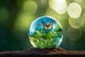 ESG green energy sustainable industry. World environment day concept.Globe Glass with butterfly. circular economy