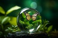 ESG green energy sustainable industry. World environment day concept.Globe Glass with butterfly. circular economy