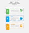 ESG infographic outline style with 3 point template with dotted line rectangle with vertical badge for slide presentation