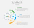 ESG infographic outline style with 3 point template with half circle shape like fan shape for slide presentation