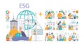 ESG set. Exploring Environmental, Social, Governance factors.