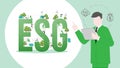 ESG sustainability business policy. Carbon credit calculate from reduce carbon footprint and carbon offset. Profit of ESG