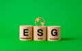 ESG symbol, Environmental social governance Written on wooden blocks, Idea for sustainable development of the organization. take