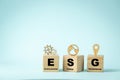 ESG symbol, Environmental social governance Written on wooden blocks, Idea for sustainable development of the organization. take