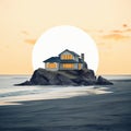 Hi He Shaan Beach House Logo With Crescent Rocks And Vector Style