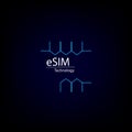 ESIM card chip sign. Embedded SIM concept. New mobile communication technology and processor background circuit board vector