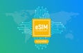 Esim chip card concept icon. Embedded sim card cellular mobile technology smart concept