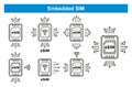 eSIM Embedded SIM chip card, phone simcard, mobile cellular communication icon set. Electronic microchip for smartphone. Vector