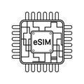 Esim icon. Embedded sim card with chip. Gsm internet technology. Concept of smart network and communication. E-sim for smartphone