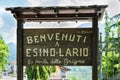 Esino Lario (913 m), Italy, tourist sign at the entrance of the village Royalty Free Stock Photo