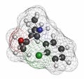 Esketamine antidepressant and anesthetic drug molecule. Atoms are represented as spheres with conventional color coding: hydrogen