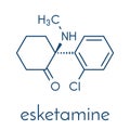 Esketamine antidepressant and anesthetic drug molecule. Skeletal formula.