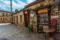 DATCA, MUGLA, TURKEY: View of Eski Datca street with old stone houses.