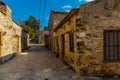 DATCA, MUGLA, TURKEY: View of Eski Datca street with old stone houses.