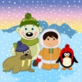 Eskimo boy with arctic animals