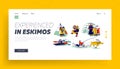 Eskimo Characters in Traditional Clothes and Arctic Animals Landing Page Template. Esquimau Family Mother