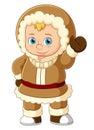 Eskimo clothes. Happy little kids waving Royalty Free Stock Photo