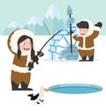 Eskimo fishing with igloo ice house winter Royalty Free Stock Photo
