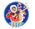 Eskimo girl and reindeer