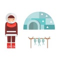 Eskimo house and people vector illustration. Royalty Free Stock Photo