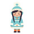 Eskimo lillte kids wear winter clothes. Royalty Free Stock Photo