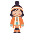 Eskimo lillte kids wear winter clothes. Royalty Free Stock Photo