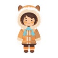 Eskimo lillte kids wear winter clothes. Royalty Free Stock Photo