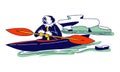 Eskimo Male Character in Traditional Warm Clothing Floating on Kayak with Paddles at Frozen Sea with Broken Ice Pieces