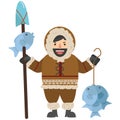 Eskimo man Cartoon Fisherman vector