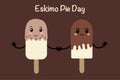 Eskimo pie day. Popsicle ice cream on a stick in the style of kawaii. Vector illustration on a brown background.