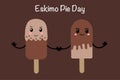 Eskimo pie day. Popsicle ice cream on a stick in the style of kawaii. Vector illustration on a brown background.