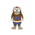 Eskimo polar bear in traditional clothes on white isolated background, vector illustration for making prints on clothes, bags,