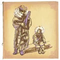 Eskimos - An hand drawn vector sketch, freehand, colored line Royalty Free Stock Photo