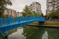 Eskisehir, Turkey: Beautiful blue bridge. Porsuk River view in Eskisehir Royalty Free Stock Photo