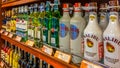 Eskisehir, Turkey - March 15, 2017: Shelves with various alcohol bottles Royalty Free Stock Photo