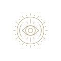 Esoteric bright sun beams and all seeing eye mythology optical vision expertise line art icon vector Royalty Free Stock Photo