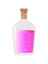 Glass bottle with a magical potion with sparkling multi colored elixir.