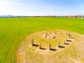 Esoteric geomancy symbol in green wheat field. Royalty Free Stock Photo