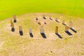 Esoteric geomancy symbol in green wheat field. Royalty Free Stock Photo