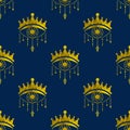 Esoteric golden eyes. Abstract seamless pattern